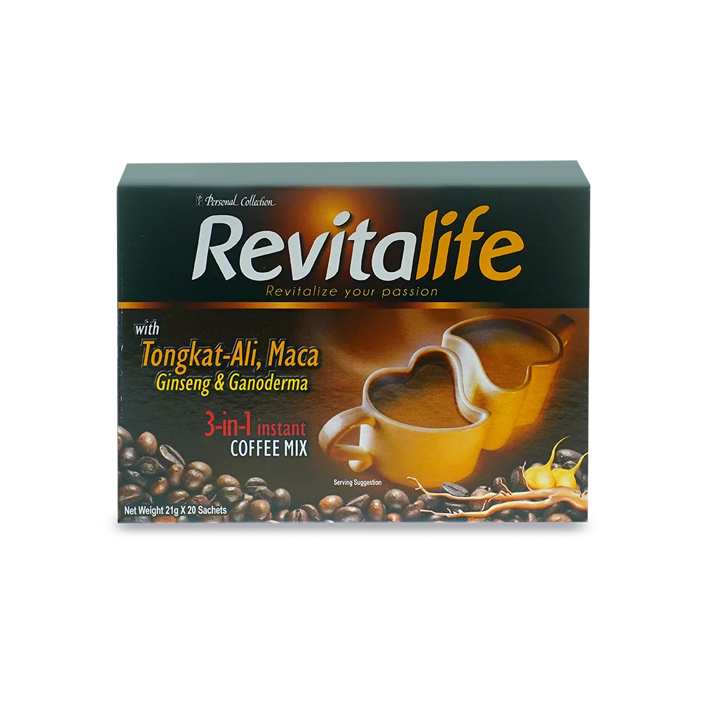 Revitalife 7-in-1 Instant Coffee Mix with Tongkat-Ali, Maca, Ginseng, and Ganoderma